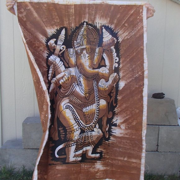 Ganesh Hindu Tapestry Wall Hanging Cotton Screen Printed Unframed 35" x 46" - Picture 4 of 12